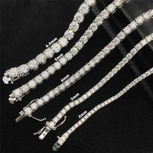 High Quality 925 Sterling Silver 2mm - 6.5mm Hip Hop Jewelry Vvs Moissanite Diamond Tennis Chain Bracelet Necklace