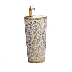 Rubinetti per lavandino del bagno Placcatura in oro Lavabo per lavabo grande integrato su piedistallo Modello completo Lavabo con bordo dorato