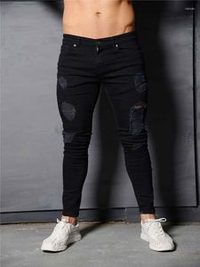 Мужские джинсы 2023 SpringaAnd Summer High Street Street Slim's Slim Fit Thin Thin Motorcycle Denm Denm Denm Cotton Ruped Youth Pants