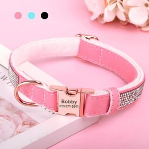 Dog Collars Personalized Small Dogs Collar Soft Padded Velvet Pet Custom Engraved Name ID Tag Adjustable For Medium Cats