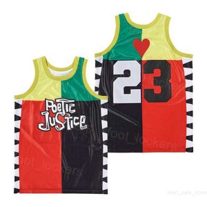 映画23ラブ映画バスケットボールジャージ詩的正義1993レトロハイプホップ高校スポーツファンのためのヴィンテージチームレッド通気縫いのステッチプルオーバーシャ​​ツ
