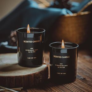 Soy Wax Scented Candles Black Glass Jar Pillar Long Lasting 30 hours For Home Women Gifts Office Romantic Travel Goods AmberMoss21931286