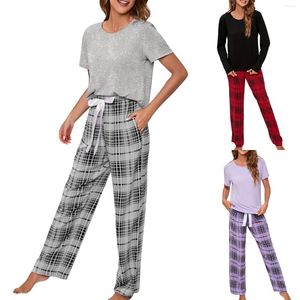 Pantaloni a due pezzi da donna Donna 2 Completi Girocollo allentato Camicia da notte Pantalone Casual Camicia da notte per il tempo libero Papillon Set coordinato Loungewear