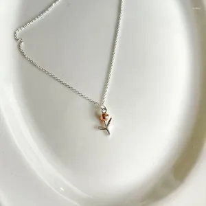 Ciondoli in argento sterling 925 con catena da 17,9 pollici, collana a forma di tulipano, luce di lusso alla moda per gioielli di moda da donna