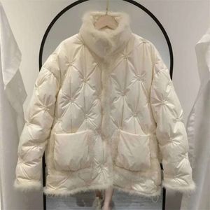 Luxury Designer Pinghu with Mink Fur Ing Embroidery Standing Collar Down Jacket for Women's Fashion Designer Warm Puffer Jacket White Duck Down Korean Brand