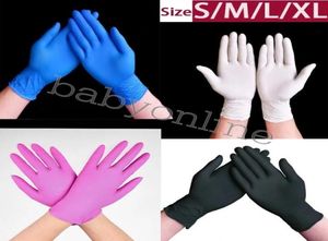 Ganze schwarz-blau-weiße Nitril-Einweghandschuhe, puderfrei, latexfrei, Packung mit 100 Stück Handschuhen, rutschfester Anti-Säure-Handschuh6459015
