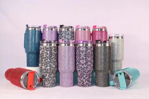 Sap ve Samanlı 40 Oz Elmas Tumbler Su Şişesi Rhinestone Tumbler Paslanmaz Çelik Yalıtımlı Seyahat Kupa İçecekleri Soğuk DIY