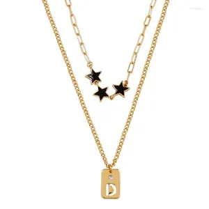 Anhänger-Halsketten Eetit Delicate Black Star Square Double Layered Stacking Collar Chain Necklace Fashion Charm Zinc Alloy Neck Jewelry