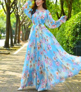 Ubranie etniczne Maxi Dress Floral Printed luźna szyfonowa moda abaya islamskie ubrania muzułmańska saudyjska Arabia Dubai Kaftan Długie lato 230426