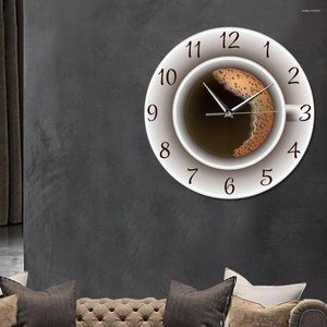 Wall Clocks Cup Of Coffee With Foam Decorative Silent Clock Style Shop Sign Watch Kitchen Timepiece Decor Cafe T0x0