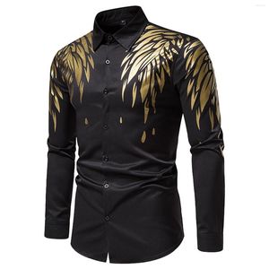 Men's Casual Shirts Dress Men Attire Sopranos Shirt Autumn Winter Single Breasted Lapel Leaf Print Beach Long Large B