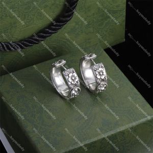 Vintage Floral Designer Hoop Earrings Interlocking Letter Pendant Studs Silver Steel Stamps Earndrops