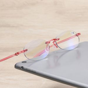 サングラス柔軟なピンクの楕円形の女性がメガネを読んでいるアンチブルーリムレス拡大器超軽量リーダーコンピューターアイウェア