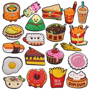 MOQ 20pcs PVC Cartoon Food Cake Donut Leopard Sushi Fried Chicken Stinky Tofu Shoe Charms Delar Tillbehör Buckle Clog Knappar Stifter Armband Armband Dekoration