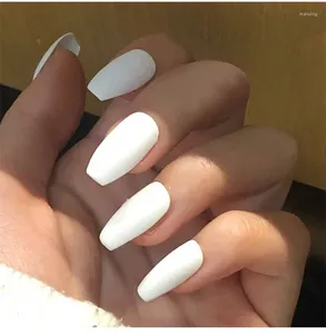 Fałszywe paznokcie Women White Nail Art Decorations 24pcs Fake Frosted Matte Full Cover Stiletto Long Tips DN08