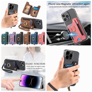 Retro Universal Card Slot 3M Sticker Leather Cases For Iphone 15 14 13 12 Samsung S24 S23 S22 Note 20 ID Back Stick On Phone Cover Ring Holder Support Car Magnetic Strap