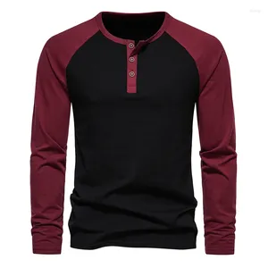 Męskie koszule 2023 Henley for Men Stylowe raglan długie rękawowe koszulę kołnierza Wysokiej jakości oddychanie podstawowe topy tee