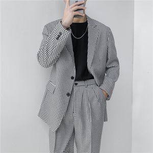 Men's Suits Blazers Mens Korean Chic Streetwear Loose Casual Vintage Plaid Suit Jackets Brand Male Fashion Wedding Dress Blazer Coat Man 230427