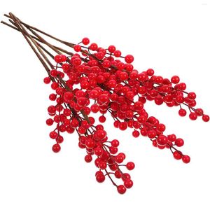 Decorative Flowers 6 Pcs Red Fruit Berry Branch Christmas Tree Artificial Burgundy Picks Plastic Fake Stem