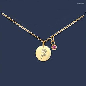 Pendant Necklaces Birthday Gifts For Her Birth Flower 14K Gold Plated Dainty Month Floral Birthstone Disc Coin