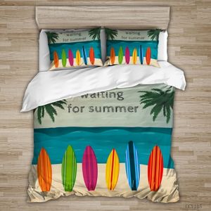 Sängkläder sätter Southeast Asia Summer Style Cartoon Beach Sängkläder Set Däcke Cover Pudow Case Bed Set Hem Textilkonststil Bängdukar Dropship 230427