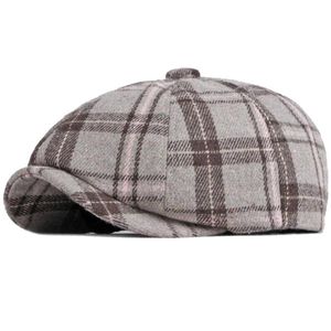 Berets Antumn Winter Hat Men Women Beret Vintage Plaid Octagonal Sboy Cap Artist Painter Wool Male Female CapBerets