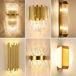 Wall Lamps Crystal Wall Lamp Golden Modern Indoor Wall Light for Bedroom Bedside Living Room Decoration LED Sconce Lamp Bathroom Q231127