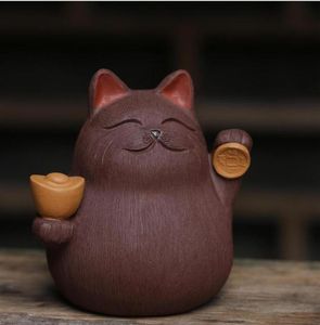 Japan style Thai Chinese zisha carved tea play tea play toys tea pet money cat figures toys concrete statues Ceremony Accessories 1009652