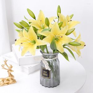 Dekoratif Çiçekler 5/10 PC Yapay 3 Kafalar Gerçek Touch Pu Lily Düğün Gelin Buket Ev Partisi Dekorasyon Sahte Calla Çiçek Dekor