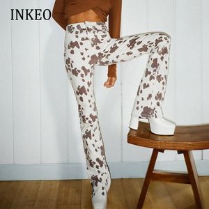 Jeans femininos Mulheres calças de jeans de estampa de animal em estilo coreano 2023 Moda de moda reta de cintura alta Ladeis inkeo 2b006