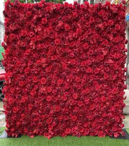 Dekorativa blommor kransar 3D -paneler och roil konstgjord vägg bröllopsdekoration falska röda ros pion orkidéer bakgrund löpare ho8229758