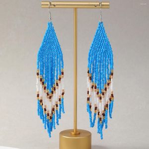 Dingle örhängen bohemian för kvinnor lång tofs etnisk handgjorda vävande geometriska glaspärlor special mode