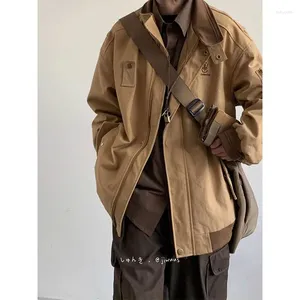 Männer Jacken Vintage Stickerei Design Overalls Jungen Und Mädchen Paar Lose Herbst Winter Revers Farbe Passenden Jacke Top