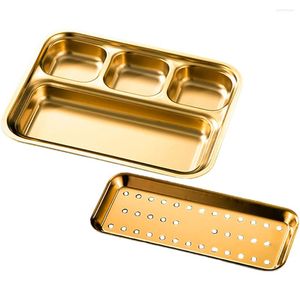 Dinnerware Sets Barbecue Drain Pan Metal Tray Divided Plate Square Dip Separator Stainless Steel Serving Platters