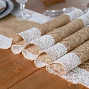Table Runner Delicate Natural Jute With Pure White Lace Embroidery 30x275cm Home Decoration Linen Mats