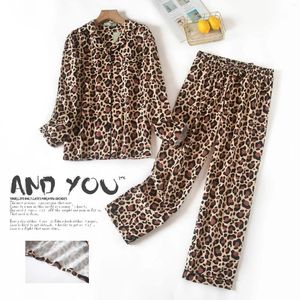 Женские пижамы, винтажные пижамные комплекты с леопардовым принтом, женские зимние модные байковые пижамы из хлопка с начесом