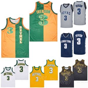 Bethel Hampton Basketball Allen Iverson High School Jerseys 3 Moive College for Sport Fan Oddychający zespół Pure Cotton Hiphop Pullover University Film Hafdery