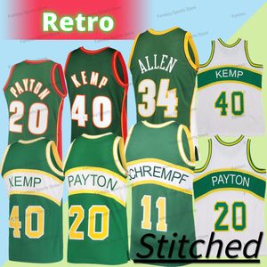 Retro Basketball Jersey Payton 20 Gary Durant 35 Kevin Kemp 40 Shawn Quality Jerseys Green White Yellow Throwback