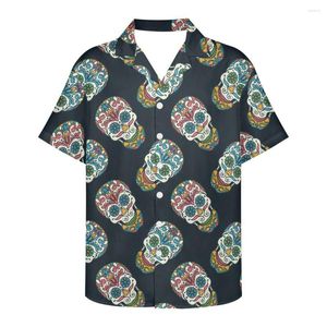 Mäns casual skjortor halloween mönster skalle rolig skrämmande hawaiian sommar t -shirt tryck för män mode enda rad bakkuban krage toppar