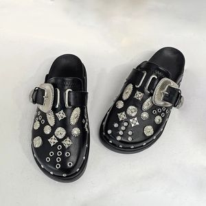 Slippers Summer Women Slippers Platform Rivets Punk Rock Leather Mules Creative Metal Fittings Casual Party Shoes Female Outdoor Slides 230426