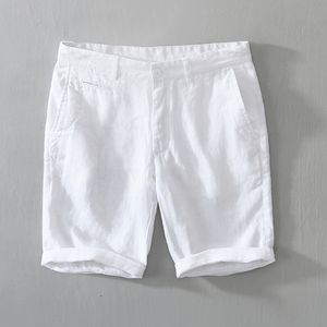 Shorts masculinos shorts de linho puro para homens moda de verão sólido branco solto shorts homem homem casual plus size botão voar calças curtas 230425