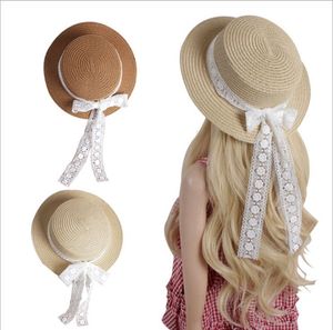 Caps Hats Baby Girl Straw Sunhat Lace Bowknot Beach Round Summer Head Accessory Fisherman 230426