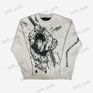 Erkek Sweaters Kadın Örgü Gotik Anime Baskı Deseni O Boyun Külotu Kazak Sokak Giyim Kızları Büyük Boy Harajuku Triko Erkekler Y2K T231127