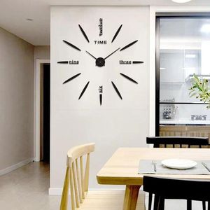 Relógios de parede Big Home Clock Home Relógio 3D Diy acrílico espelho adesivos para decoração Sala de estar quartzo agulha adesiva