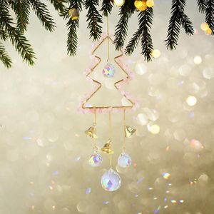 Garden Decorations Crystal Wind Chimes Christmas Tree Bell Metal Light Collection Pendant Pink Natural Stone Ornaments For Home Wall Bedroom