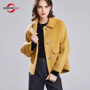 Fur MODERN NEW SAGA 100% Merino Wool Women Jacket Autumn Wool Loose Coat Winter Wool Blend Coat Women Cashmere Jacket Women Clothes