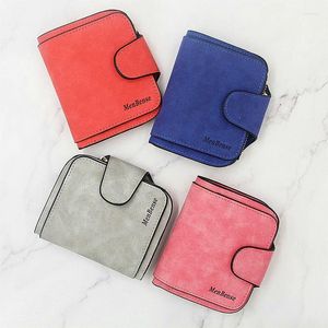 Wallets Women's Short Wallet PU Leather Candy Color Large Capacity Retro Multi Card Bag Frosted