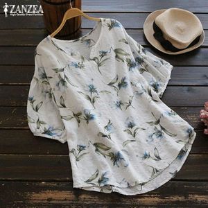 Blouse Women's Printed Blouses ZANZEA 2022 kaftan Floral Tops Casual Short Sleeve Blusas Female Summer Tunic Oversized Chemise Top