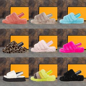 Fluff fuzz sim Chinelos Slide Slides Sandália Austrália Metade Chinelos Scuffette Cor Sólida Senhoras Mulheres Amarelo Azul Vermelho Furry Com Caixa Q62i #