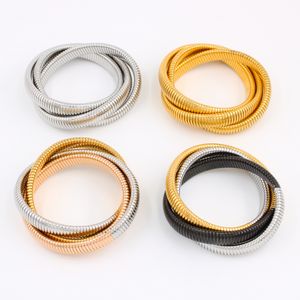 gold sliver 18cm 20cm three-layer elastic bracelet bracelet stainless steel 18K gold plated bracelet HipHop element jewelry wire diameter 12MM designer Party cool